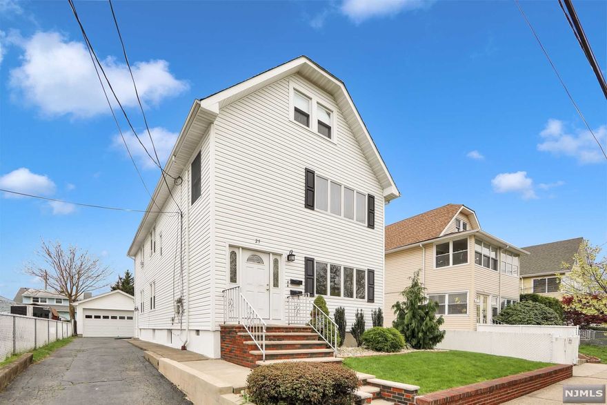 Well cared for 2,483 sq. ft. newly vinyl sided 2 family home in the Lakeview section of Clifton offers chestnut trim in LR & DR, EIK, 2BRS, CT Bath & enclosed rear porch on 1st floor. LR, DR, EIK with pantry, 3BRS, CT bath & enclosed rear porch on 2nd floor. Walk up attic with 2 finished rooms. Full unfinished basement with laundry area. 2 car detached garage + large driveway parks 4 cars. Replacement windows on 1st flr. '15, Separate utilities, 2nd Flr. h/w heater '21 & Furnace '08. Roof is 14 yrs. old. Home is being sold in "AS IS" CONDITION.