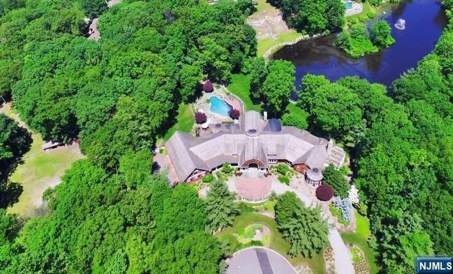 New Construction over existing foundation in 2006. Extra High ceilings and wide planked wood floors throughout. Amazing Woodwork and Moldings, all radiant heat...Enjoy the summer by the Infinity edge pool with waterfall or the hot tub! Five private acres on a double cul-de-sac. Custom Kitchen imported from England and installed on site. The Primary suite has a fireplace & huge walk-in closet, and the Primary Bathroom has dual vanities, spacious shower and separate soaking tub. Double French doors lead from the bedroom to the terrace with a fireplace and stunning view of the lake. Garden level has outside access, a huge unfinished area (in-law Suite) to design as you need! Potential for subdivision, 2 horses with corral, or could be tennis or plenty of cars!