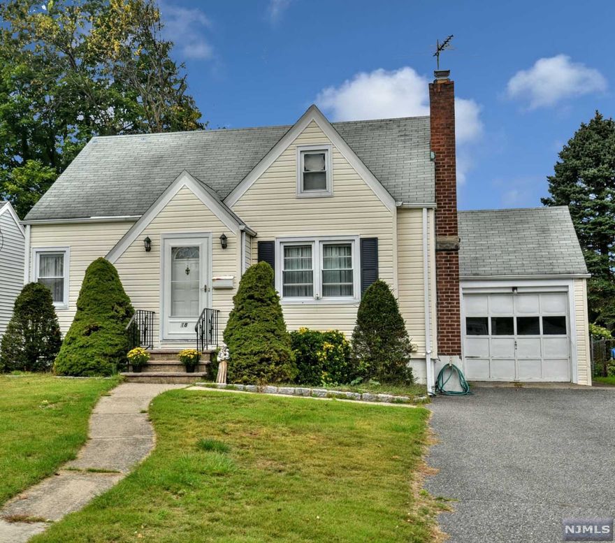 Excellent opportunity to live on a beautiful street in Dumont. Abundance of natural light throughout. Enter into this lovely cape cod entry foyer complete with coat closet, as the hardwood floors guide you through the living room w/ wood-burning fireplace, first floor bedroom, full bath, formal dining and eat-in-kitchen with access to your three season porch. The second floor boasts two bedrooms and storage. Large basement is ready to be finished, includes utility room, workshop, laundry and a 1/4 bath. Additional features: Central a/c, one car attached garage, vinyl siding, vinyl windows, shed in spacious fenced in yard. Short distance to NYC transportation & town parks. Home being sold "as is."