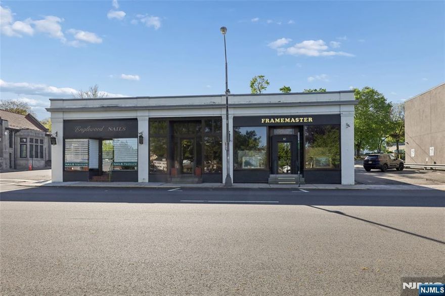 Corner Building with great visibility in the heart of downtown Englewood. Lots of on-street parking with bonus reserved parking spaces onsite. The space is currently used as a frame shop. Great light, large store front windows. Open space. High ceilings, 10'+. Bonus Basement Space....Tenant is required to pay all utilities and proportionate share of snow removal.