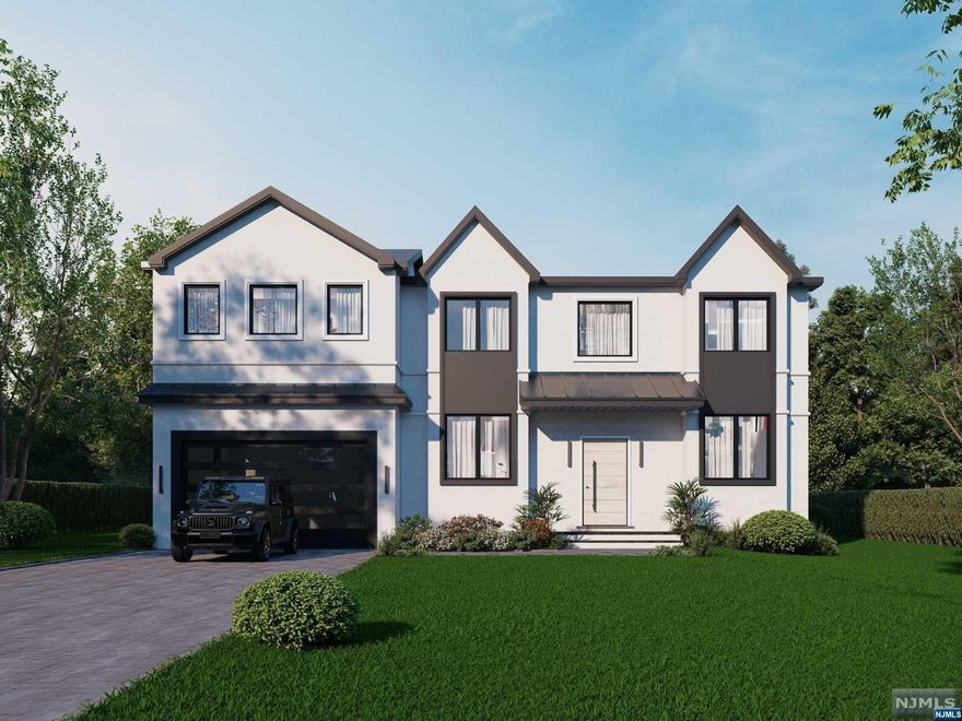 BRAND NEW! With impressive accented stucco and Azek exterior, this gracious ctr hall colonial exudes modern elegance. The artistic front door opens to soaring foyer framed with transom window above. The 1st level has a formal living rm, dining room w accent wall & butler/beverage bar leading to a chef-inspired kitchen. The heart of the home has crisp white cabinetry, contrast hue island w/ seating, high-end appliances, and a dedicated pantry. Also 1st floor generous guest suite, powder rm and fitted mudroom. Upstairs a stunning primary suite w/ a coffered ceiling, amazing walk-in dressing closet and spa-like bathroom, a Jr suite w/FB & 2 more large BRs & FB. Finished lower level w/ gym, theatre rm, bedroom & bathroom and rec rm. Prime location near Van Saun County Park, schools, shopping & commuting. Low taxes, great schools! SOON TO BE COMPLETED