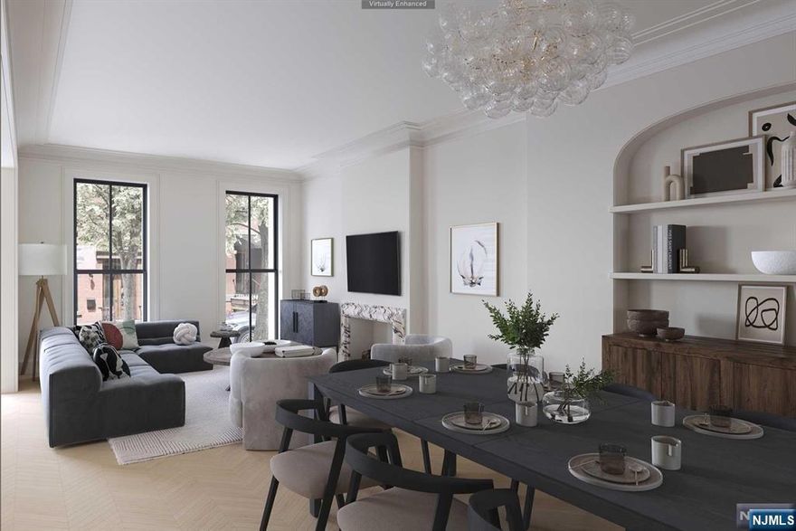 Incredible opportunity to finish a renovation of a historic brownstone on a 20 x 116 IRR lot in one of Hoboken's most desirable areas. This home has been gutted to the brick and is delivered with a fully-completed extension and triple pane windows that provide both energy efficiency and a quiet living environment. Behind the historic facade are soaring 10' plus ceilings over expansive floor plans that are ready for a buyer's personal touch. Delivered with fully approved architectural plans from renowned architects Mowery Marsh Architects LLC. and fully approved building permits that contractor is ready to complete based on buyers specifications and needs. Images are for finished visualization purposes only.