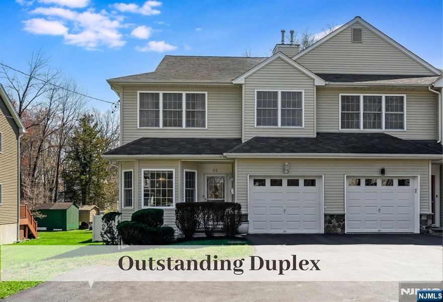 Outstanding Duplex just moments to Town Train, Schools, and Pool offers Lux Features and Sunlit Open Floor Plan set on Park-Like Property. Entrance Foyer w Porcelain Tile Flooring leads to Spacious Eat-In Kitchen w Stainless Appliances and Peninsula Dining. Banquet Dining Room awaits your hosting events. Living Room w Custom Media Built-In & Expansive Windows boasts Panoramic Backyard Views. Sliding Doors Leads to dreamy Covered Veranda, Flat Grassed Lawns and Patio with Pergola for hours of shaded enjoyment. Turned Staircase to 2nd Floor delivers Inviting Primary Suite w Walk-In Closet & Primary Bath. 3 more large Bedrooms with Great Closets and roomy Laundry complete this floor. Glistening Hardwood. Great Central Location. Sunlit Spaces Throughout. This property is also being listed as a Residential Listing NJMLS #26011855.