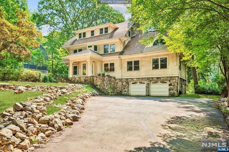 Old world charm abounds in this gracious 1920 Colonial Hopgood home w/over 3,700sqf. Set on just over 1/2 an acre on a tree-lined st in the pristine community of Mountain Lakes, this is the perfect opportunity to bring this stately home back to its original luster. Stone front entry and portico bring you inside the main level highlighted by inlaid hardwood floors, vaulted & coffered ceilings. Spacious living room w/elegant columns & wood-burning dual-sided fireplace. Kitchen w/abundant cabinetry, center island w/cooktop & breakfast area. 2 bed on this level are perfect for guests/office w/one boasting its own balcony. Upstairs the primary suite, en-suite bath & an airy loft space w/fireplace. A 2nd bed & full bath complete this level, while the 3rd floor has 2 more big beds & a Jack-n-Jill bath. 2 sets of French doors lead to a sprawling outdoor oasis w/deck & backyards surrounded by mature greenery. Wonderful location near top rated schools, rest, shops & NJ Transit down the road