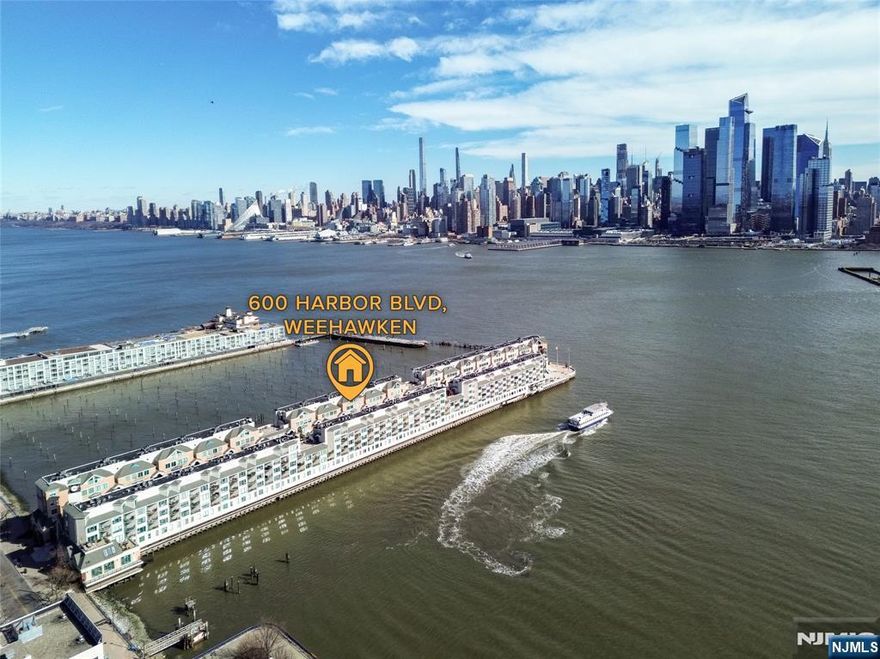 Waterfront living at Riva Pointe! Spacious and sunny with a south-facing private balcony, this 2.5 bedroom, 2.5 bath duplex is suspended over the Hudson with stunning NYC views. Modern kitchen with stainless appliances, granite counters, convection oven, microwave, dishwasher & Sub-Zero fridge. Open living/dining area has a wall of windows, hardwood floors, fireplace, vaulted ceiling & skylight. Also on this floor, a generous bedroom with walk-in closet and full bath, additional powder room, in unit washer/dryer. 2nd floor features another spacious bedroom & adjacent loft perfect for office/bedroom/nursery, large bath with tub, stall shower & linen closet, & large storage closet. Includes 1 car garage parking, plus additional 4x6 private storage (on P level). Building amenities include concierge, multi level gym, indoor pool, & more. NY Waterway Ferry, NYC bus & Light Rail, Whole Foods, restaurants, Weehawken waterfront park with ball fields & tennis courts just moments away.