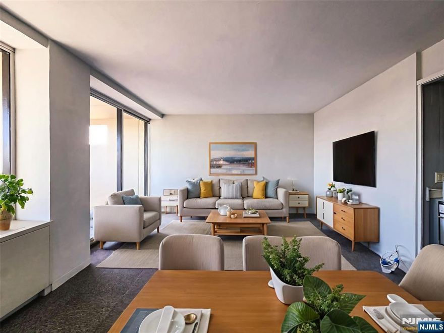 Elisa Cho and Echo Realty present this amazing Junior One-Bedroom with Unobstructed Views & Infinite Potential- Discover a rare opportunity to design your dream home in this spacious junior one-bedroom â€” a blank-canvas open Living Room with kitchenette and separate sleeping area that offers a house-like feel. Well-maintained residence features a layout that perfectly separates living and private spaces. Apartment Highlights: kitchen and bathroom awaiting your custom modern vision. Unobstructed, floor-to-ceiling windows and oversized terrace with breathtaking panoramas of: The Manhattan skyline and Hudson River. Maintenance includes: Utilities, cable package, internet, real estate taxes, 1 car garage parking. Dedicated parking space included in monthly maintenance. Building & Grounds: 28-acre park-like setting with 24-hour security, ample guest parking, onsite laundry and a playground for all ages. Additional amenities available for a nominal fee: two outdoor swimming pools, Tennis and pickleball courts, and gym. Prime Location: Quick access to NYC via nearby public transportation. Close to local libraries and top-rated schools. Minutes from shopping centers, grocery stores, and dining options.