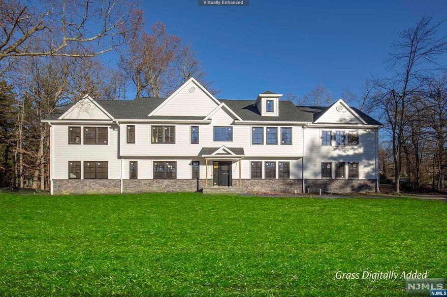Presenting a totally reconstructed, custom-built Colonial using a modern aesthetic in one of Bergen County's most sought-after towns. Built by Fox Construction, the expansive 4,100+ square-foot layout offers 5 bedrooms, 4 full baths and a powder room. The home has a 2-story addition and sits on a 0.88-acre corner lot in Upper Saddle River's desirable east side. Highlights of the open floor plan include custom European DAKO windows and hardwood floors throughout the 1st and 2nd level. Custom designed kitchen offers a large island, quartz counters & SS appliances. 1st level bedroom with full bathroom and office. Primary suite boasts 2 walk in closets, sitting room and gorgeous bathroom. Ensuite bedroom and 2 bedrooms with main bath. 2nd level laundry with walk up stairs t0 full finished attic. Finished basement offers spacious recreation room. This home is enhanced with 3 zone HVAC, on demand hot water, new well and septic. Highly ranked school system and easy access to highways.