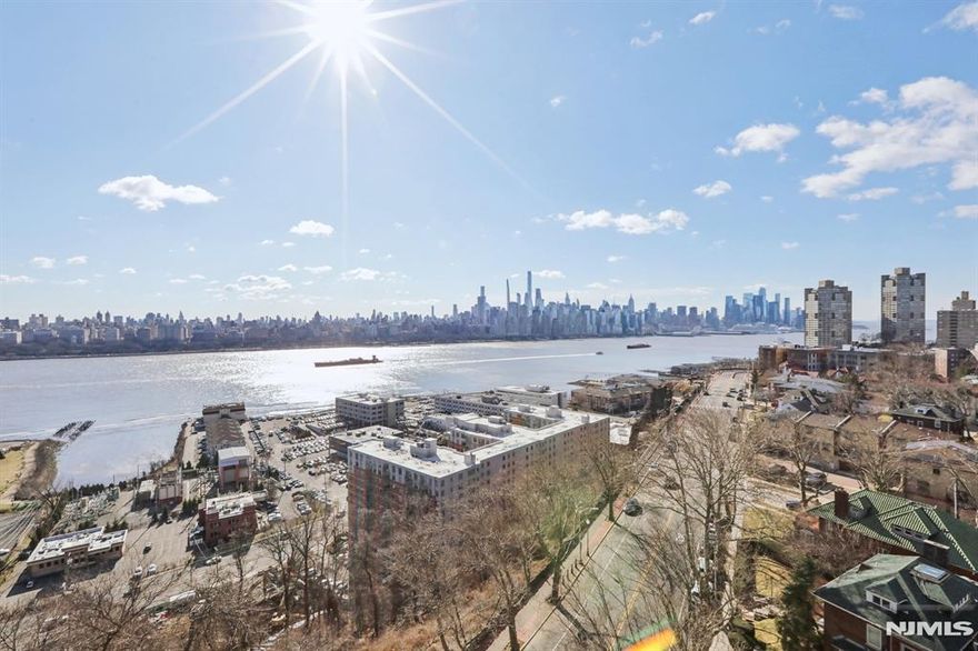 Welcome to Parker Imperial. This 11th FL, condo apt w/ incredible views of the Hudson and NYC skyline day and night. Imagine waking up to bright morning sunrises and capping the evening with moon lit Manhattan views. This corner unit feat amazing views from the living RM, dining RM, kitchen, terrace, and BR. The PRI bedroom is spacious includes a large PRI bath w/ glass encased, walk-in, shower, built-in, marble, bench, ceiling rain shower head, a jacuzzi soaking tub, wide bathroom vanity and sink, tiled floors, and dual linen closets. Bldg amenities include 24hr doorman and security, 4 elevators, on-site maint and mgmt, delivery and mail room, seasonal outdoor swimming pool, resident-only gym w/ separate lockers and saunas, coin laundry on each floor, indoor parking, water, and 1 assigned parking. Located on Blvd East and next to Hudson (Braddock) Park - 167 acres of parks and recreation - a nature lovers dream! Easy commute to NYC and close proximity to shops and restaurants.