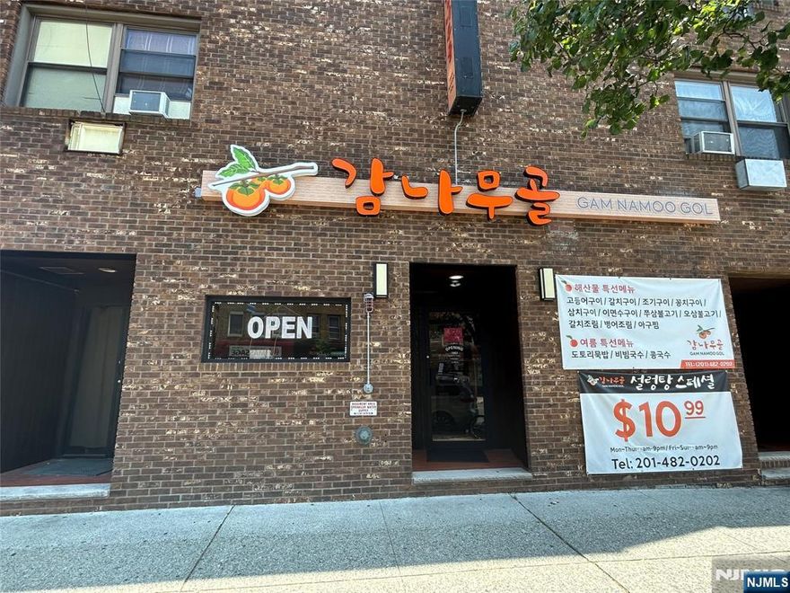 Flourishing Korean restaurant situated at the heart of Palisades Park on Broad Ave. With it's superb location, daily exposure to locals and commuters is a given. With already phenomenal reviews and management in place, this business has quickly become a town favorite. 1,400 square feet of restaurant space along with 1,400 square feet of basement storage space at your disposal. Call for more information.