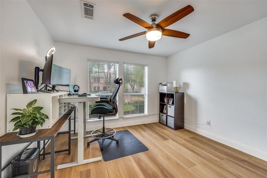 Located in the highly rated McKinney ISD and just minutes from Hwy 380, Hwy 75, shopping, dining, and entertainment, this beautifully renovated and immaculately maintained 4-bedroom, 2.5-bath home with a dedicated office is move-in ready and designed for comfortable living. Downstairs, the open floorplan features brand new premium LVP flooring with 6-inch baseboards, new recessed lighting, and an updated half bath. The kitchen is a standout with new soft-close cabinets, granite countertops, a large island with added storage, and an oversized sink. The laundry room has also been upgraded with a new sink, granite countertops, and additional cabinets and drawers to maximize organization. Upstairs, a spacious second living area is ideal for a game room, playroom, or flexible living space. The large primary suite boasts dual sinks and an oversized walk-in shower, creating a private retreat. Outside, a new sprinkler system in the front and backyard, and a covered patio provide plenty of room to relax or entertain. The garage includes ceiling racks for extra storage. With its thoughtful updates, functional layout, and unbeatable location, this move-in ready home is perfectly suited for its next chapter.