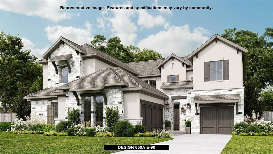 BRITTON HOMES NEW CONSTRUCTION! Courtyard leads to the front porch. Entry leads to two-story family room with a fireplace, a sliding glass door  and a curved staircase. Kitchen features a large island with built-in seating space, large walk-in pantry and a Butler's Pantry. Large morning area with a wall of windows. Private primary suite features four large windows. Double doors lead to primary bath with dual vanities, garden tub, a separate large glass enclosed shower, and two large walk-in closets. Formal dining room. Home office with French doors. Guest suite with a private bathroom and a walk-in closet. Media room with French doors, game room, and secondary bedrooms complete the second level. Covered backyard patio. Two-car garage and a separate single car-garage.