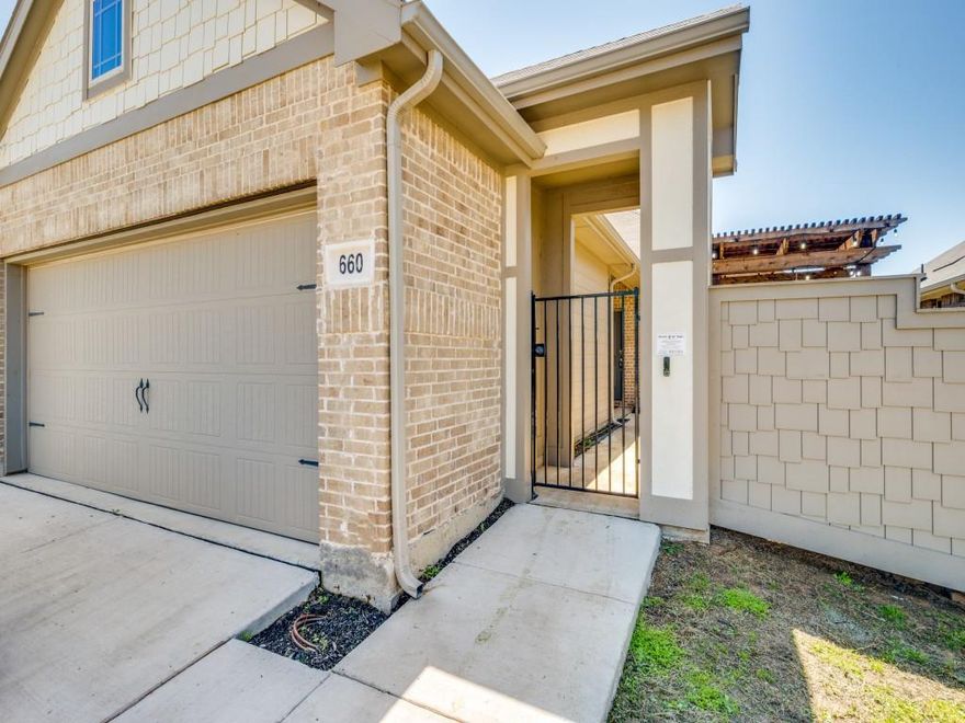 Charming 3 bedroom, 2 bath home in Aubrey Creek Estates. This 1,637 sq. ft home offers the perfect blend of comfort and style. Step through the gate into your own private courtyard, then enter an open-concept living area that seamlessly connects to the kitchen. The kitchen boasts an island with granite countertops, stainless steel appliances, and a spacious walk-in pantry ideal for entertaining or everyday living. The private master suite includes a cozy sitting area, dual walk-in closets, dual sinks, and large walk-in shower. Located just minutes from Highway 380 for easy commuting. Don't miss this beautiful home in the desirable Aubrey Creek Estates!