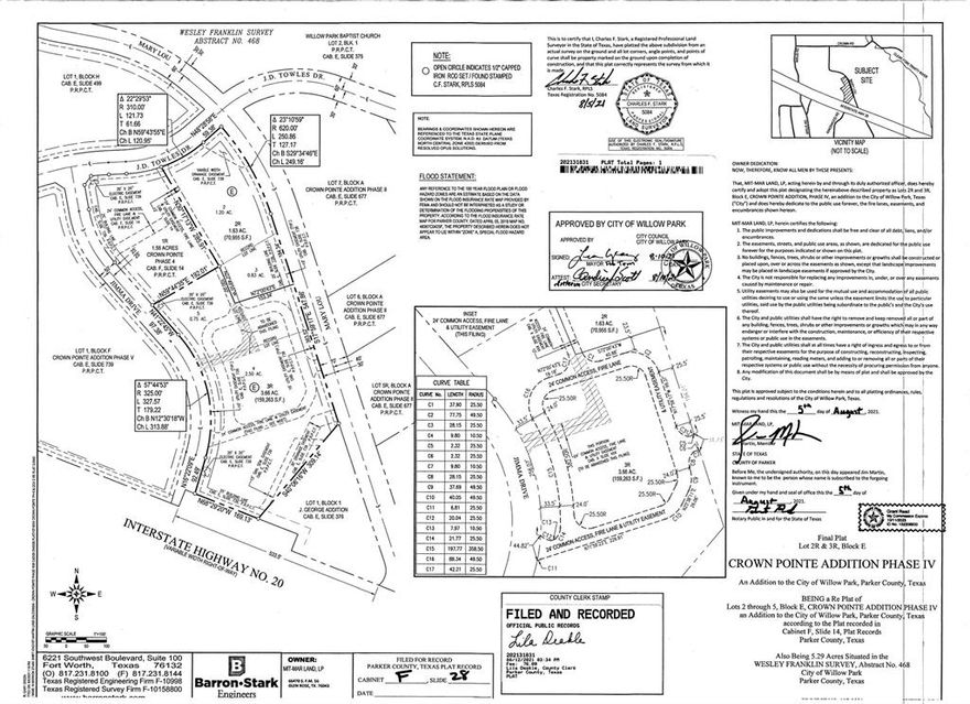 Prime opportunity to own a commercial lot in the heart of the rapidly growing Willow Park! Pristine location just off of the service road. This place is prime for any office setting, or even a convenience store! Lot is located between Mikus Rd and Crown Ln, just West of the THR Hospital.