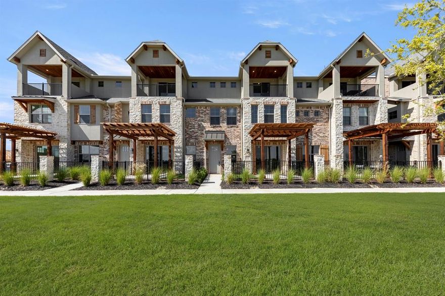 MLS# 21084263 - Built by Grenadier Investments - Ready Now! ~ Discover modern living in this stunning 3-bedroom, 4-bathroom townhouse located in the highly sought-after Chelsea Green at The Tribute. Built in 2025, this contemporary home features three spacious primary bedrooms, offering flexibility and comfort. The open design includes two inviting living areas, a stylish dining area, and a cozy gas fireplace, perfect for relaxation.  Enjoy the elegance of vaulted ceilings, decorative lighting, and a blend of carpet, ceramic tile, and wood flooring throughout. The kitchen is equipped with modern amenities and high-speed internet access. The home is designed for comfort with central heating and cooling, complemented by ceiling fans.  Located within the Little Elm ISD, this property is close to Prestwick K-8 STEM, Lowell Middle School, and Little Elm High School. With a landscaped lot and a two-car garage, this home is ready for you to move in and make it your own. Don’t miss this opportunity!