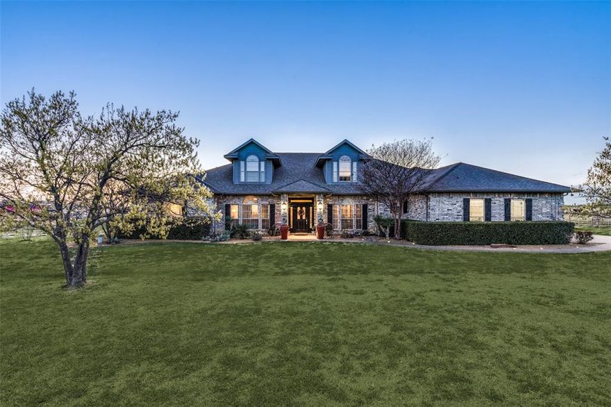 Impeccable gated estate in Crossroads, Texas! Ten acre Ranchette boasting a recently renovated 6 Bdrm-5.1  Bath Custom Home, a 5 stall barn with designated palpation area, 6 additional outside stalls-runs, and a large outdoor storage building for parking, equipment, hay, etc. Property is in superb condition! Home has a separate guest quarters above the 3 car garage, large spacious  bedrooms, and open concept living! Future Land Use Plan designates this general area of Highway 377 as C-2 Commercial.