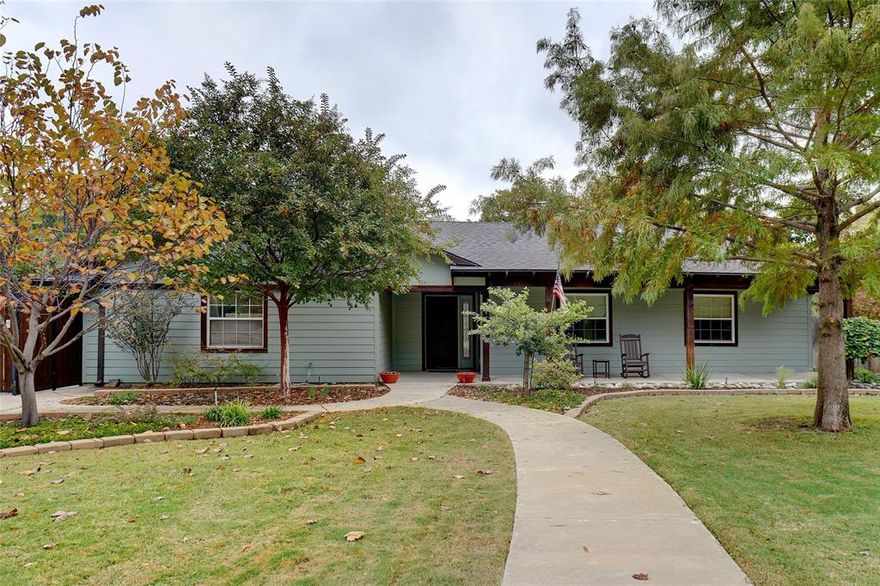 Rustic charm for the win in this tastefully updated home in a well established neighborhood. This 3 bedroom features two updated bathrooms, newer carpet and barn door closets with built ins in the guest rooms, a fairly new radiant barrier roof and newly installed skylights. Abounding in natural light, a large wood burning fireplace anchors the living area that overlooks the fully landscaped backyard oasis. Home features many built ins, such as a small desk and office area off of the kitchen and utility room and a hutch in the dining area. Charming and efficient kitchen features a gas stove, a farmhouse sink, and a movable, stainless steel island. Backyard sanctuary includes a large, covered seating area, a 5ft, 14.5 X 30 play pool, 2 smaller storage sheds, a large 25X30 fully electric (220v and 110V), plumbed shop with its own shop meter, a new Lifesaver storm shelter, a peach and a cherry plum tree, and a 10X12 slab wired for electric. Washer and dryer to convey with the home.