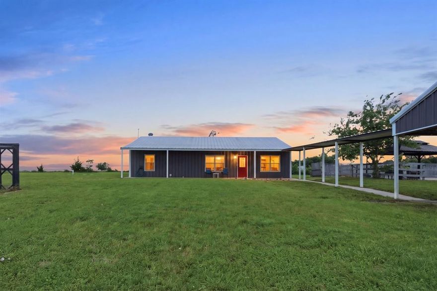 ENJOY YOUR VERY OWN PRIVATE AND PEACEFUL ESCAPE IN THE COUNTRY! NO HOA - 5.494 scenic acres with gorgeous sunsets and starry nights is waiting for you! This charming barndo modern farmhouse features a larger 50 x 8 front porch to sit and ponder. Inside this lovely home you will find an open floor plan, easy to maintain concrete flooring thru out, a roomy kitchen with a large island and farm sink. There is a split floor plan with 2 bedrooms and full bathroom on one side and the primary quarters on the other for privacy. Outdoor features include a 30 x 31 carport, an oversized 20 x 43 pool with jumping rock and 10' deep end, 15 x 12 pool side gazebo, 12 x 13 fire pit area, 15 x 11 chicken coop run and a 18 x 31 storage building with overhead door. This hidden property is partially fenced and lined with scattered trees. Love to entertain? Need to room to roam? Looking to deer or dove hunt, trail ride on the miles of dirt or gravel roads, or need to do some target shooting? This place has it ALL! Or maybe you just want to sit and enjoy the wildlife walk on by while watching the sun go down, your choice! Give me a call today and let's talk!
