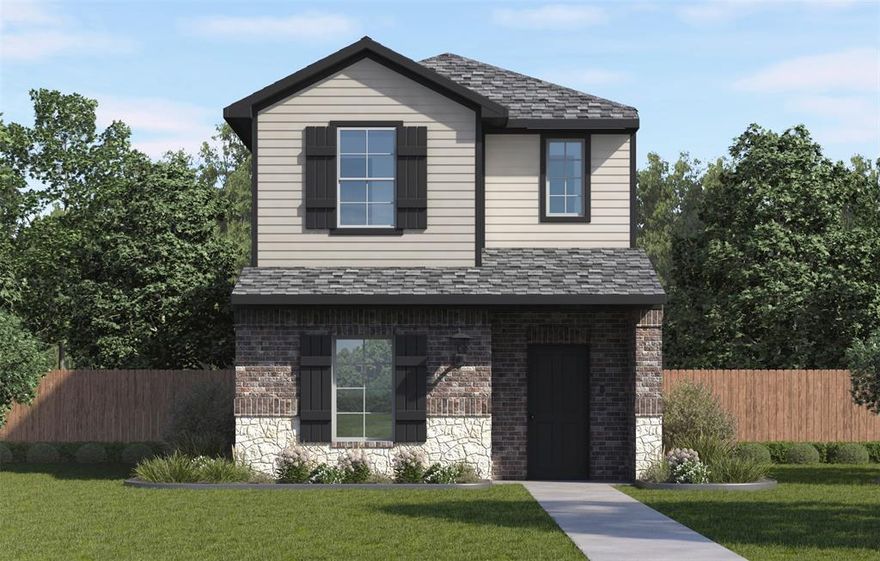 The Anaheim plan by D.R. Horton in the California Meadows community in Arlington, Texas, offers a modern and spacious two-story home with approximately 1,496 sq. ft. of living space. This home includes 3 bedrooms, 2.5 bathrooms, and a 2-car garage, designed for comfortable family living. The open-concept design seamlessly connects the living, dining, and kitchen areas, making it ideal for both daily living and entertaining guests. Key features of the home include a stylish kitchen with painted cabinets, quartz countertops, a large island, stainless steel appliances with gas cooking range. A powder bath off the kitchen for guest convenience. The bedroom 1 suite upstairs includes a walk-in closet and a luxurious bathroom with walk-in shower and quartz countertops. Vinyl flooring throughout the foyer, dining, kitchen, and family room, bathrooms, and utility room. A side covered patio and low-maintenance lawn care to save time and reduce costs. You’ll also enjoy smart home features, from your couch or from 500 miles away. You’ll never be too far from home with America’s smart home. The Anaheim plan is perfect for families who want modern amenities, and a comfortable, low-maintenance lifestyle.