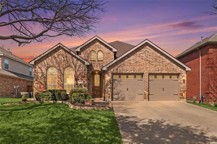 This beautifully maintained home is situated in the highly sought after, award winning master planned golf course community of Lantana.  The home features an open concept floorplan filled with light and has three spacious bedrooms and three full bathrooms.  Stepping into the home you are greeted by a large dedicated study with French doors making working from home a pleasure.  The formal dining room and large eat in kitchen provide ample space for large gatherings. The family room has large windows that offer a view of the covered back patio and well manicured back yard.  The guest bedroom downstairs is super sized and has an adjacent full bathroom, making it a perfect in-law or next generation suite.  The primary bedroom is also located on the first floor and features a cozy sitting area.  The primary bath has a 9 ft. walk-in shower with custom stone and tile with four shower heads!  Upstairs is a large game room, bedroom and another full bathroom. The home features manufactured wood plank and tile throughout making it low maintenance and allergy friendly.  Other upgrades include granite countertops in the kitchen and bathrooms. The roof was replaced in 2024 and the Carrier brand AC unit is just over two years old. The home includes surround sound wiring,  wood blinds, landscape lighting, exterior surveillance system and attic insulation.  An extra bonus of this home is that it backs up to a 30 foot greenbelt and is within walking distance of the community club house.  Lantana living includes multiple pools, fitness centers, tennis, pickleball and basketball courts. The HOA fee includes front yard maintenance!  This amazing community is conveniently located adjacent to Highland Village Shopping Center which features high end shopping, dining and spas!
