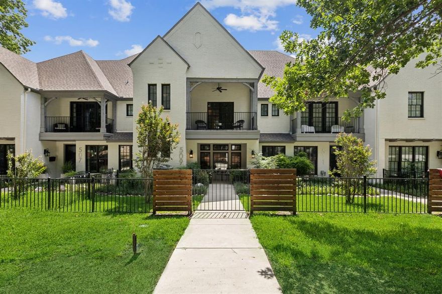 This is the largest one of only five beautiful, high-end townhomes that were custom built in 2019, in the heart of Monticello! The home features hardwood flooring, tankless water heater, beautiful trim work, high quality windows, custom Luminette privacy blinds, hardware and doors. Light and bright throughout, the first floor has an open concept floor plan complete with a chef’s dream kitchen. Details include large marble countertops, white cabinetry and Kitchen Aid professional series built in refrigerator freezer and 48-inch range with a double oven. All bedrooms are upstairs. Primary suite features a spa-like bath with double vanity, soaking tub, walk-in shower, and large custom closet. Secondary bedrooms share a Jack and Jill style bathroom. Home includes a covered front porch patio, turfed private courtyard, two outdoor balconies, fenced green space in front yard and attached two-car garage. Mature trees and meandering sidewalks lead to Monticello Park and Cultural District.