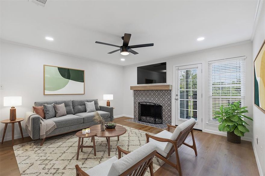 Seller will credit all Buyer closing costs at closing. RARE OPPORTUNITY--GROUND FLOOR UNIT WITH GOLF COURSE AND CREEK VIEWS!
Located in desireable Bldg 7, fuly renovated first floor condo backs to tranquil creek and overlooks Prestonwood Country Club No. 18 tee box. Interior upgrades include luxury vinyl plank flooring through out, updated baths, recessed lighting, tile fireplace surround, new fixtures, a separate utility roon with storage, HVAC replaced 2.5 years ago, Like new and move in ready! Includes 2 assigned side by side covered parking spaces #154 #155