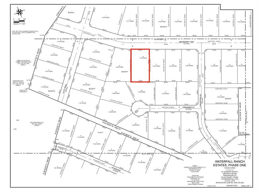 Choose your own builder and build your dream home on this 1 acre lot in Waxahachie, Texas. Situated only a few minutes from I-35, Downtown Waxahachie, and the future site of the new WISD High School. Waterfall Ranch Estates is a deed restricted community perfectly placed to give you the beauty of the country while enjoying all of the amenities Waxahachie has to offer.