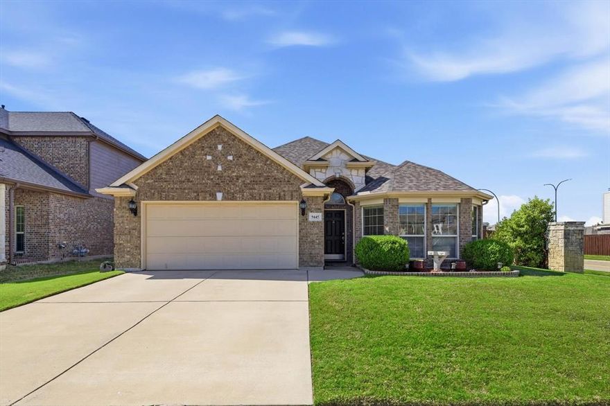 Welcome to this beautifully designed single story 4-bedroom, 2-bath home with a dedicated office, perfectly positioned on a corner lot in the highly sought-after Harmon Ranch community. Just steps from the amenity center, pool, park, and trail. This home offers the ideal blend of lifestyle and location. Step inside to a thoughtfully crafted layout featuring elegant art niches and rich wood flooring. The inviting living room is anchored by a stunning stone fireplace, creating a warm and comfortable space to relax or entertain. The chef’s kitchen is both functional and stylish, showcasing granite countertops, SS appliances, gas cooktop, wall oven, and ample prep counter space and cabinetry—perfect for hosting gatherings or everyday living. Unwind in your private backyard retreat with a covered patio, ideal for outdoor dining or quiet evenings at home. Located in desirable Northwest ISD with an on-site elementary school and convenient access to shopping, dining, and entertainment—this home checks every box for comfort, convenience, and style.