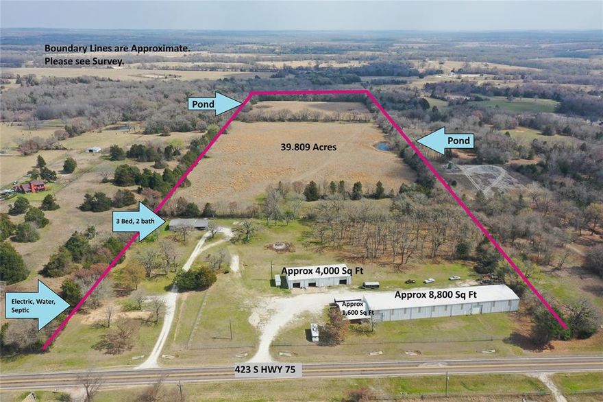 This property is a powerhouse for anyone looking to combine a high-visibility commercial enterprise with residential living or rental income. Its location on Highway 75, high-visibility corridor between Fairfield & Dew, ensures constant exposure, while the nearly 40 acres provides immense privacy and room to expand. Primary Shop: A massive 10,400 total sq. ft. under roof,  8,800 sq. ft. shop featuring a fully integrated additional 1,600 sq. ft. office suite. The office area is climate-controlled & includes a dedicated breakroom plus a full bathroom with a shower—ideal for long shifts or an on-site manager.  It could also be used as a retail showroom area. Secondary Shop: A 4,000 sq. ft. workshop equipped with its own private office and half-bath. This building features a functional loft, perfect for inventory or parts storage to keep the shop floor clear! Designed for efficiency, the commercial entrance is separate from the residential drive, allowing for seamless heavy equipment movement without disturbing the home site. Includes a well-maintained 3-bed, 2-bath mobile home with a covered front porch and attached carport. A second ready-to-go site with water, electric, and septic already in place for an additional home or office.  All of this & a strategic Central Location with easy access to I-45 about midway between Dallas & Houston.