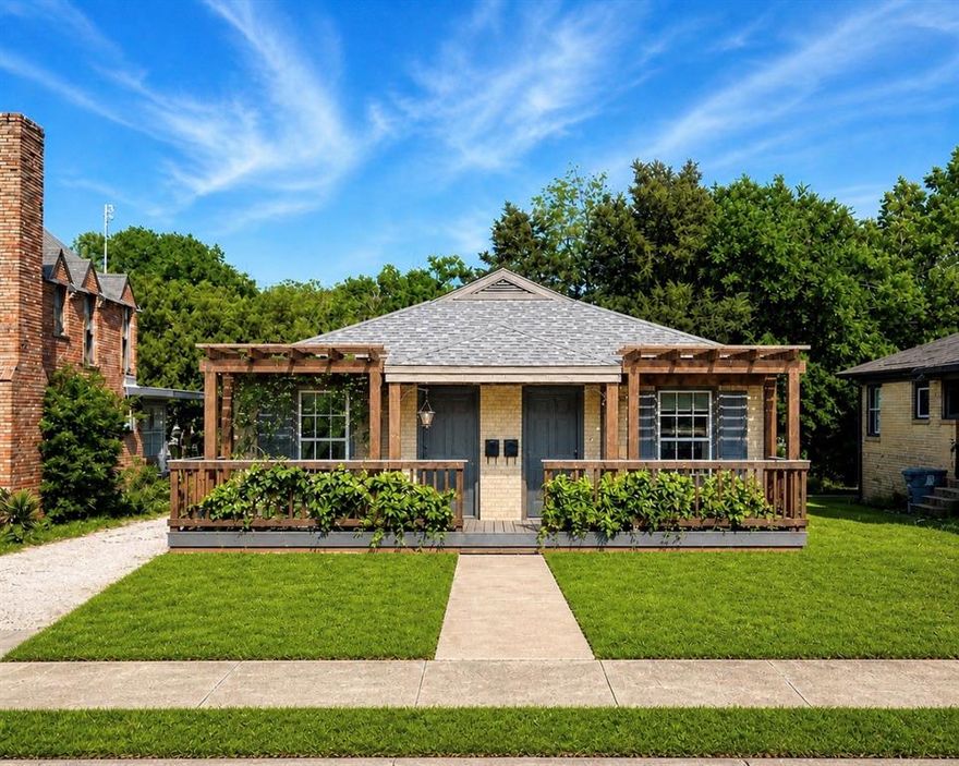 Charming, fully updated duplex in the heart of North Oak Cliff—just minutes from the energy of Bishop Arts District. Both units are being sold together, offering a rare opportunity for an owner-occupant, house hacker, or savvy investor. Original hardwood floors shine throughout, paired with spacious layouts, abundant natural light, and fresh neutral tones that create a bright, inviting atmosphere. Each unit features an updated kitchen with stainless steel appliances, gas range, and built-in microwave. Bathrooms have been thoughtfully renovated with designer tile flooring, pedestal sinks, and sleek, spa-inspired showers with rainfall heads and frameless glass enclosures. Step outside to a standout feature—an expansive Trex composite wraparound deck with cedar accents, perfect for entertaining or relaxing. The backyard offers a wood privacy fence, detached two-car garage with additional storage, and plenty of green space for pets or play. Major updates include HVAC (2022 & 2023), water heaters (2022), and roof (2022), plumbing & electrical —providing peace of mind for years to come.