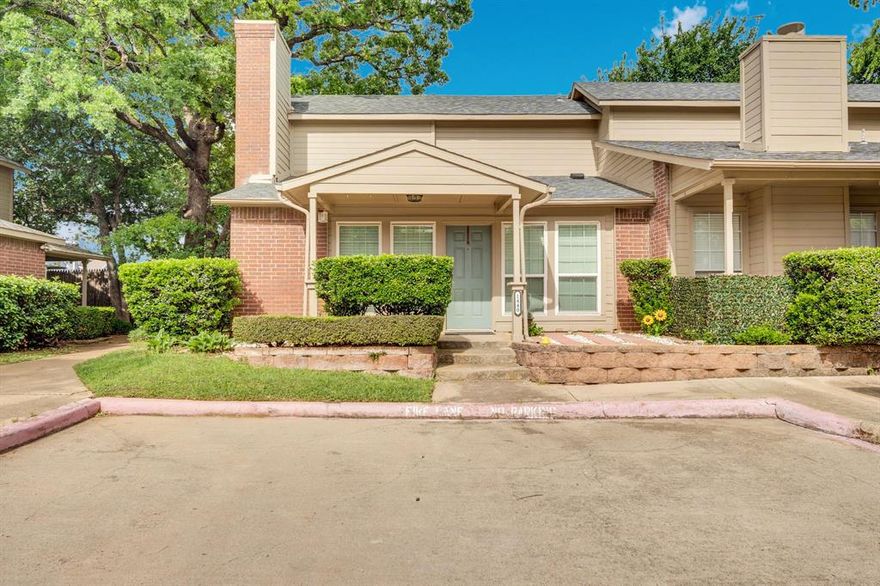Welcome to this beautifully updated corner-unit condo nestled in the highly desirable Eastchase area of Arlington—just minutes from the Entertainment District, shopping, dining, and quick access to I-30. This 2-bedroom, 2-bathroom condo offers the perfect blend of convenience and privacy, with only one shared wall and a peaceful setting surrounded by well-maintained homes. Recently updated throughout, the unit features fresh paint, new flooring, updated windows, and a fully renovated bathroom showcasing a stunning tiled shower. The main level offers a functional and inviting layout with a spacious living area, kitchen, a full bathroom, and a secondary bedroom—ideal for guests or a home office. Upstairs, you’ll find a private primary suite complete with its own bathroom, creating a comfortable retreat. Enjoy the tranquil atmosphere of this quiet community, where you’ll feel tucked away from the hustle while still being close to everything. The community pool is conveniently located just across the parking lot, perfect for relaxing on warm Texas days. This unit also includes one covered parking space. Whether you’re looking for a primary residence or a low-maintenance lifestyle, this condo checks all the boxes