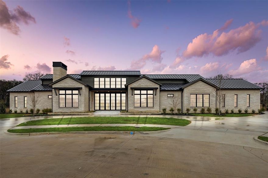 Beautiful one-of-a-kind modern, hill country home by Heritage Custom Homes. Located in the new gated Oak Alley Estates in Colleyville this estate showcases a distinguished single story floor plan with stacked stone, decorative lights and incredible floors and finishes throughout! Amazing private owners retreat with it's own exercise room, luxurious ensuite bath oasis with soaking tub & coffee bar. All guest bedrooms have full bathrooms with 2 half baths for guests & pool use. Leaving nothing out, this home has a home office, large game & separate media rooms for entertainment. Chef's Kitchen designed for everyday & entertaining with open floor plan, high-end stainless appliances with professional grade 6 burner gas range & griddle, tons of storage & counter space, wine fridge & extra prep kitchen! Storage & space in the 2 separate oversized 2-car garages. Year-round outdoor Use w covered living area, fireplace, pool, spa, pergola, landscape & yard space.