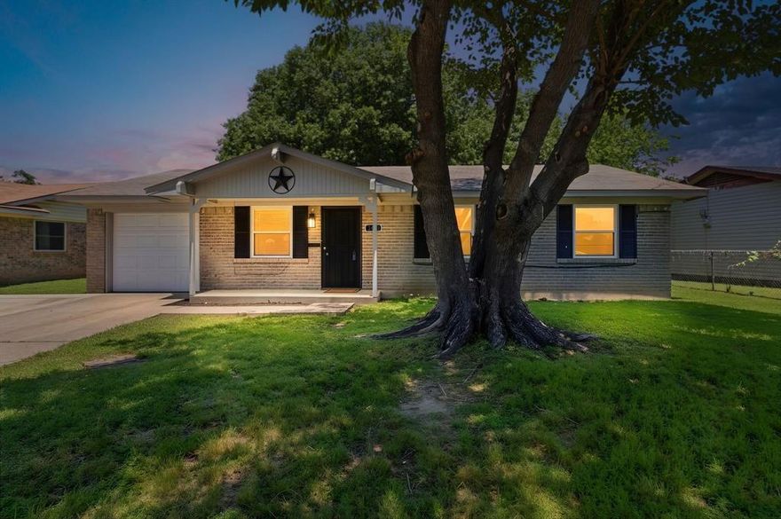 Renovated ranch home on large fenced lot. Home features All new windows, wood flooring in living room, new carpet in bedrooms, New kitchen with freshly painted cabinets & new countertops, New tile backsplash. New stainless vent fan. Seller to provide new stove upon purchase. All new interior paint, New ceiling fans and overhead lighting throughout, New main bathroom has new vanity, toilet, faucets, light fixtures and tile backsplash.  Half bath has new vanity, faucets, lighting and toilet.  1 car attached garage with new garage door and door opener. ADDITIONAL second car parking pad in front yard attached to garage.  Furniture is available with the sale.