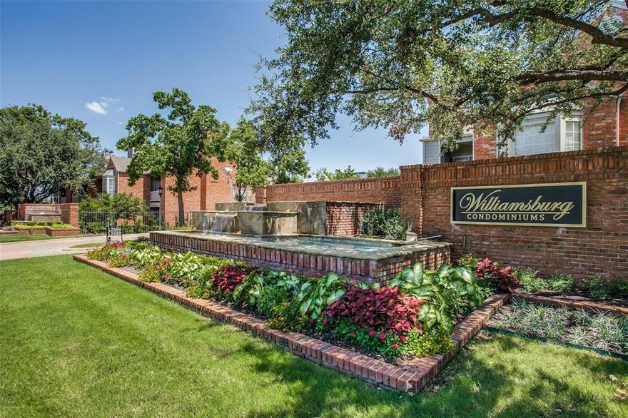 NEW PRICE! Welcome to the gated private Williamsburg Condominiums south of 635 in North Dallas! Nestled in a secluded community this second floor  Condo is conveniently located in the back area overlooking upscale private homes.es A very desirable Condominium with  2 bedrooms, 2 baths, an open floor plan, 4 chandeliers, double fireplace, generous storage spaces and built-ins.  All rooms are generously sized with the bedrooms split at the front and back for privacy.  Residents of the Williamsburg enjoy 2 pools, 2 spas, multiple waterfalls, clubhouse and fitness area. An unbeatable location within walking distance to Churchill Park with public tennis courts and fun pickle ball courts.  Highly desirable North Dallas neighborhood minutes away from the Galleria, NorthPark mall and Preston Royal shopping.  Easy access to the airports with major highways near by.