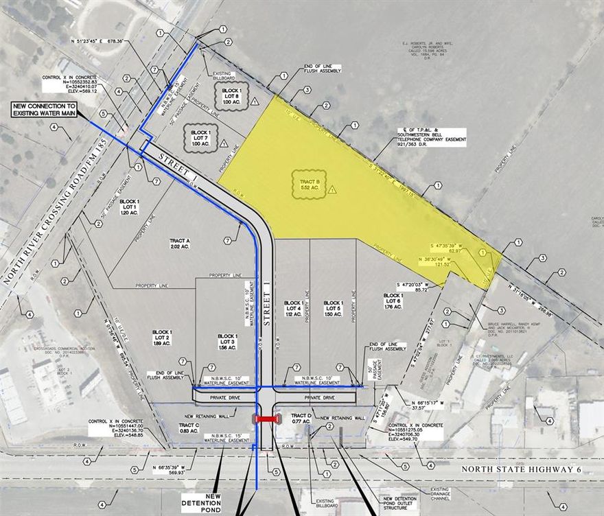 This 5.52-acre commercial development lot is out of a total 21.219-acre mixed use development and is located at the intersection of State Highway 6 and North River Crossing (FM-185), which is the center point of Waco, Woodway, China Spring, Crawford & Valley Mills along State Highway 6.

This development features two (2) remaining tracts on the North River Crossing side frontage, three (3) remaining tracts on the State Highway 6 side frontage and two (2) interior lots with water & electricity to the site ready for development. One parcel has already been closed and will feature a Dollar General Market (opening July 2025) with three (3) other sites under contract as of April 2025. State Highway 6 has a daily traffic count of over 20,628 vehicles, while North River Crossing (FM-185) has a daily traffic count around 8,945 vehicles per day.