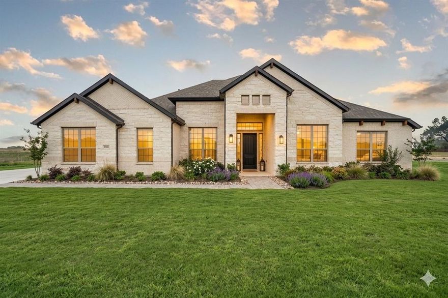Welcome to this stunning new construction Altura home in the Levante community of Waxahachie, offering modern design, spacious living, and a peaceful one-acre homesite just minutes from town and near Lake Waxahachie. This thoughtfully designed single-story Brimstone VI floor plan features 4 bedrooms, 3.5 bathrooms, a private study, game room, and 3-car garage across 2,665 square feet of beautifully finished living space. 

Step inside to soaring ceilings, rich wood flooring, and an open-concept layout filled with natural light. The spacious family room centers around a gas fireplace and flows seamlessly into the designer kitchen, complete with quartz countertops, a large island with seating, gas cooktop, built-in oven and microwave, and extensive cabinetry, making it ideal for both everyday living and entertaining.

The private primary suite offers a relaxing retreat with dual vanities, a walk-in shower, soaking tub, and an oversized walk-in closet with custom built-ins. 
Secondary bedrooms are thoughtfully positioned for privacy, while a dedicated study and separate game room provide flexible spaces for work, play, or guests.

Enjoy Texas evenings on the covered patio overlooking the expansive one-acre lot, offering room to create your dream outdoor living space. Additional highlights include decorative lighting, modern finishes, and a spacious three-car garage.

Located in highly sought-after Waxahachie ISD and just a short drive to shopping, dining, and major commuter routes, this home combines the serenity of acreage living with convenient access to the Dallas–Fort Worth metroplex.