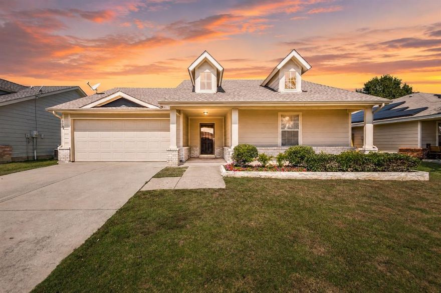 Located within highly acclaimed Frisco ISD, including an on-site elementary school, this beautifully updated one-story home offers the combination of location, comfort, and value buyers have been waiting for. Move-in ready and thoughtfully updated throughout, the home features major recent improvements that provide peace of mind rarely found at this price point, including a brand-new roof, new Lennox HVAC system with transferable 10-year warranty, renovated bathrooms, fresh interior paint, and upgraded luxury vinyl plank flooring running throughout the home. The functional open-concept floorplan features three bedrooms, two bathrooms, and inviting living spaces. The spacious living room with wood-burning fireplace is filled with natural light and flows seamlessly into the kitchen and dining areas. The kitchen offers granite countertops, painted white cabinetry with soft close doors and drawers, stainless-steel appliances including an electric range, microwave, and dishwasher, along with generous prep and storage space. The oversized primary suite provides a private retreat with an updated ensuite bath featuring a frameless shower, separate tub, dual sinks, updated plumbing fixtures, painted cabinetry, and updated lighting. Two secondary guest bedrooms and a full bathroom complete the layout. Enjoy the spacious backyard and open patio, ideal for relaxing, entertaining, or creating your own outdoor retreat. Residents enjoy access to the community pool and playground, all within a prime McKinney location with convenient access to Highway 121, shopping, dining, and everyday conveniences. Combining a desirable single-story layout, extensive updates, community amenities, and top-rated schools, this home is an exceptional opportunity in today’s market.