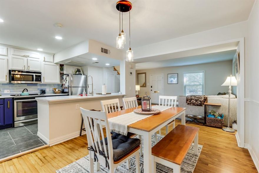 Location, location, location!! Beautiful condo near Highland Park, the Medical District, Lovers and Inwood and Highland Park Village with plenty of high end restaurants, shopping and all the conveniences that come with having easy access to the Dallas North Tollway. Another bonus is Love Field Airport is only a few minutes away! This mid-cent condo has hardwood floors throughout, beautifully updated kitchen with great storage, all new cabinetry, countertops, island, flooring and stainless appliances. The kitchen opens to the dining and living areas making the space light and bright with great flow for entertaining.  Upstairs are two spacious bedrooms, a bathroom with built in storage, and a convenient, stackable washer and dryer closet. The primary bedroom has generous closet space and the multiple windows allowing plenty of natural light. The private patio provides the ideal spot for grilling, enjoying coffee in the morning or happy hour in the evening. There is an exterior shed for outdoor storage.  The community is quaint and friendly offering a sparkling pool and clubhouse nearby, plus plenty of open space with lush green courtyards, gorgeous landscaping and mature trees. Recent upgrades include, new Trane HVAC units 2019, new insulation 2022, new roof and glass paned backdoor 2025, and fresh paint. Come see this gem today!!