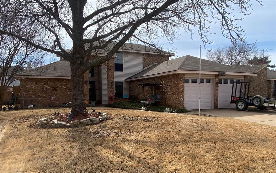 Beautifully well maintained home with fabulous updates throughout with a Iron Shop in the back! Clean clean clean! *Fresh interior paint, newer windows in living area, no carpet, all tile or laminate wood and slate floors* Primary BR downstairs, with the additional 2 BR up* 2 and a half bathrooms*Newer fence with iron railing support* Open floor plan from kitchen dining and living area* Enter into second living area which would be perfect for a second dining, hobby, or office*Newer siding* Newer roof* Located in the high desired Oak Hollow SD and convenient to 5 highways, tons of shopping, dining, and entertainment opportunities yet in a quiet tucked away neighborhood. Enjoy the quaint backyard while sitting on the covered patio. Shop has a separate office area. Very cool! A definite must see!