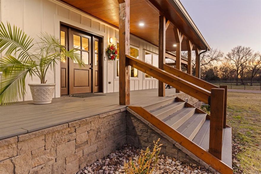 Welcome to your dream retreat just outside of DFW, only 35 minutes from Fort Worth and 55 minutes from Dallas. This expansive 52-ac property seamlessly blends nature with modern living, offering privacy, tranquility, and accessibility. Upon entering, you will cross Lockett Creek and, passing by a large fishing pond, you’re greeted by majestic 300-year-old oak trees that frame the landscape. The charming 2,376 sqft farmhouse features 4 bedrooms and 3.5 baths, designed in a style that makes it a cozy sanctuary. With an additional 4,000 sqft of outdoor decking and porches, this home is perfect for relaxation and entertaining. Enjoy evenings by the grand outdoor stone fireplace, complete with a TV entertainment center. The expansive patio, nestled among the oak trees, is ideal for gatherings. A spacious 4-car cedar carport ensures your vehicles are well protected. This property is a haven for outdoor enthusiasts. You will find an escape right out your back door; fish in the pond, stroll the scenic trails for hiking and horseback riding, and wildlife watching. A rustic 2-bed cabin with a loft and 2 full baths, featuring wraparound porches, offers a cozy retreat away from the main residence. This is a wonderful guest, in-law home, or even a rental opportunity. The property also includes a well-appointed 6-stall barn with an upstairs entertaining space that can double as a sleeping area, along with 2 full RV hookups for your convenience. 15 plus acres of pipe-fenced and cross-fenced pasture will become a haven for your four-legged friends. The large wooded portion of the property is chock full of wildlife of all species. An additional metal barn with concrete floors and roll-up doors is perfect for storing equipment, hay, or outdoor toys. Escape the hustle of city life and embrace the beauty and adventure this ranch has to offer. Don’t miss this unique opportunity to own a piece of Texas paradise!