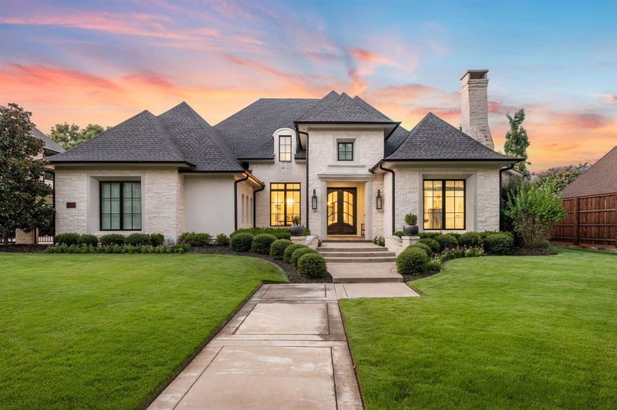 Must See! Stunning custom built home nestled on a quiet cul-de-sac in the heart of Colleyville! With 4 bedrooms, 4.5 baths, a private study, a media room, game room, and a rare 4-car garage, this masterpiece combines luxury living with functional design. From the unique French smear stone exterior to the dramatic 9-ft M2 Metals front door and gated driveway, every detail has been carefully crafted. Inside, a smart 3-way split bedroom layout ensures privacy, while the climate-controlled wine room, solid oak wood floors, custom designed ceilings, and nickel and brass designer lighting deliver timeless elegance throughout. The gourmet kitchen is a chef’s dream, featuring top tier Thermador appliances, custom in-set soft-close cabinetry, a stunning 14-ft Vermont Dandy marble island, and Lutron bridge light switches. Enjoy modern comfort with open-cell foam insulation for energy efficiency, Pella windows and doors with cast stone frames, and retractable window shades. Smart home features allow full control of the security system, garage doors, pool, spa, and sprinkler system right from your phone. With four wireless access points, built-in audio throughout, solid-core doors, and interior wall insulation for sound reduction, this home is as functional as it is stunning. Step outside to your private resort-style oasis showcasing a tranquil Watercrest-built pool and spa with Pentair smart control system, a covered patio with retractable recessed screens, ceiling heaters, fans, and a DCS-equipped outdoor kitchen with grill, stovetop, sink & beverage cooler.