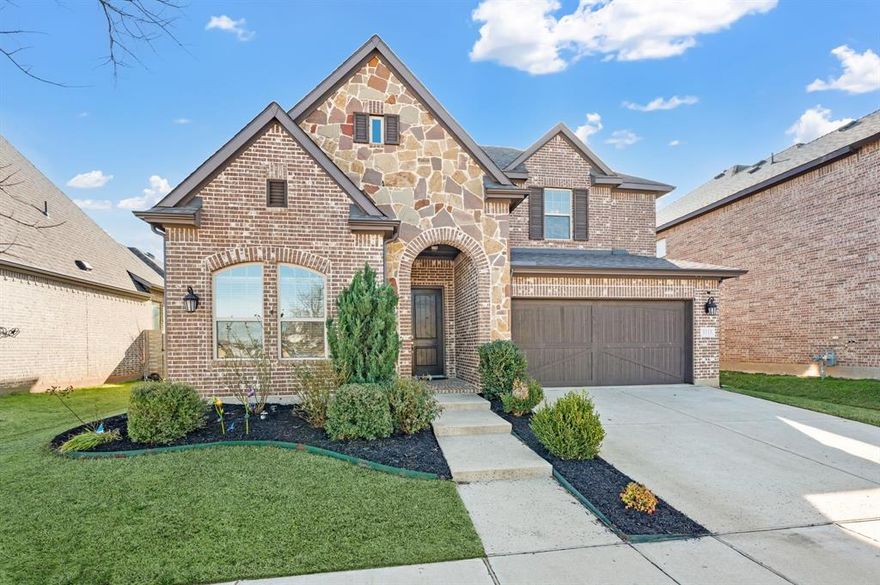 Argyle ISD living with the space to work, play, and actually enjoy being home, plus paid-off solar. This stunning 4-bedroom, 3-bath home has a layout that truly works for real life. The open kitchen, dining, and living space is the heart of the home, featuring a large island, gas range, and beautiful natural light, perfect for everyday living and entertaining. A private French-door office sits just off the entry, ideal for working from home or quiet study. The primary suite is tucked away at the back of the home for privacy and includes bay windows, dual sinks, soaking tub, separate walk-in shower, and a spacious closet. A downstairs guest bedroom with full bath offers the perfect setup for visitors or multi-generational living. Upstairs you’ll find a large game room, a dedicated media room for movie nights, and two oversized bedrooms with a shared full bath. Additional features include a separate laundry room, mudroom off the garage, two-car garage with built-in fishing rod storage, large driveway, and generous attic storage. Major updates include a new roof (Aug 2025), HVAC replaced in 2025, tankless water heater, fresh interior paint (Dec 2025), and paid-off solar panels for ongoing utility savings. The home was also built with extra insulation and energy-efficient windows for comfort year-round. Enjoy a covered backyard patio with room to expand your outdoor living space. Located directly across from the school with no homes in front for added privacy. Set in a master-planned community with multiple parks, pools, fishing ponds, kayak area, gyms, trails, dog parks, resident events, on-site HOA office, and cable + internet included.