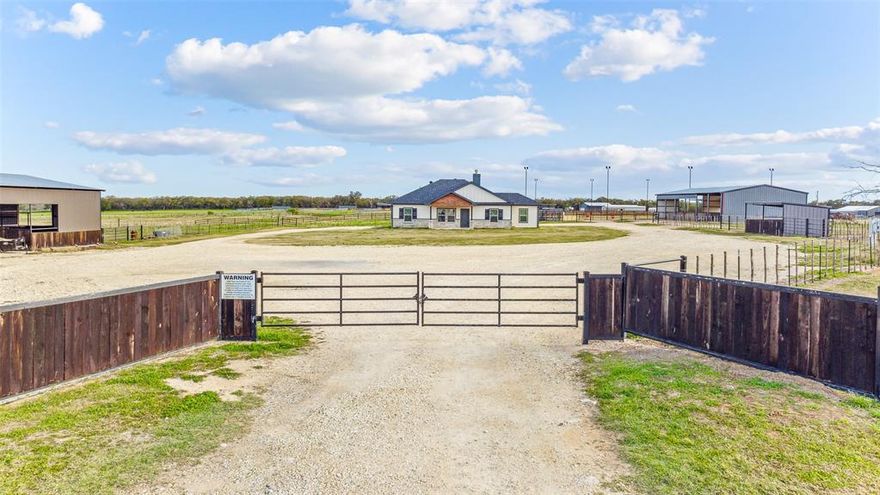 Welcome to this majestic horse property! Situated on over 9 acres.  This property offers the perfect blend of modern comfort and equestrian paradise. Whether you're a team roper, barrel racer, or calf roper, you'll love the two custom lighted arenas with covered boxes. Complete with roping chutes, holding pens, and return alley. Approx. 275x50 and 275x150.  Includes Priefert Panel horse walker.   Horse barn featuring five wood, sandy stalls. One 24x12, another at 24x18, and three 13x18. Tack room 15x12 with 5 saddle racks and 7 saddle pad racks. The barn also has a 25x12 room for feed or storage. Park your RV, Living Quarter trailer or motorhome in the 90x40 equipment shed. Multiple turnouts with sheds. The house itself is a newer 3-bedroom, 2-bathroom spacious and functional split concept layout. Wood-burning fireplace. Walk in closet.  Furniture negotiable.  Fully fenced black continuous fencing and smooth wire. Close to Tarleton Rodeo Arena and minutes from Stephenville.