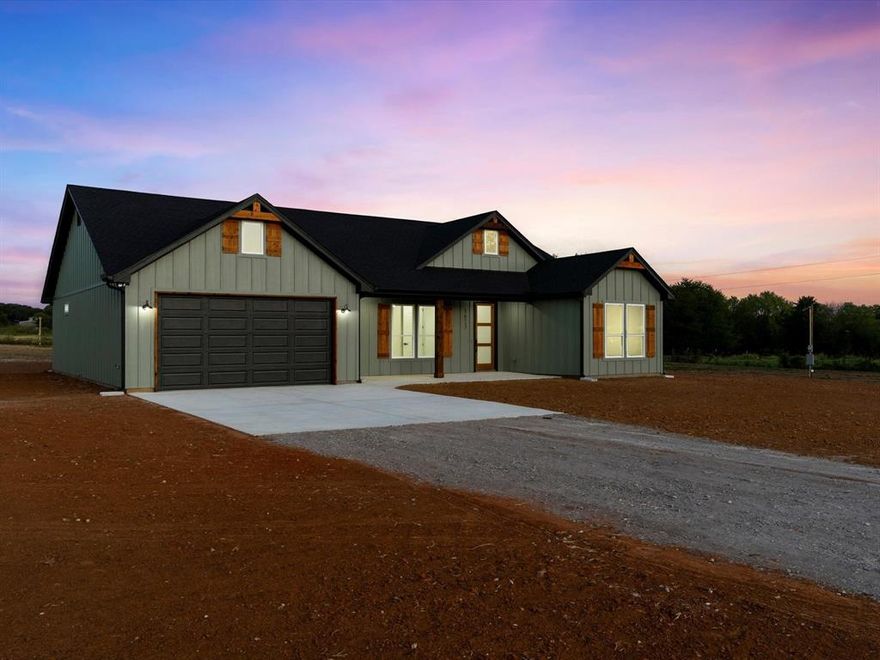 Welcome to your dream home where modern comfort meets country charm. This stunning new construction offers 4 spacious bedrooms and 2 full baths, thoughtfully designed for both style and functionality.
The open concept kitchen featuring a large walk in pantry, breakfast bar, and plenty of cabinet space perfect for gatherings or everyday living. The primary suite offers a peaceful retreat with a walk in closet and a beautiful ensuite bath.
Step outside to your covered back porch, ideal for relaxing evenings or entertaining guests. With room to roam, this property combines the tranquility of country living with the convenience of being just minutes from town.
Enjoy new build peace of mind, thoughtful finishes, and the space to truly make this home your own.