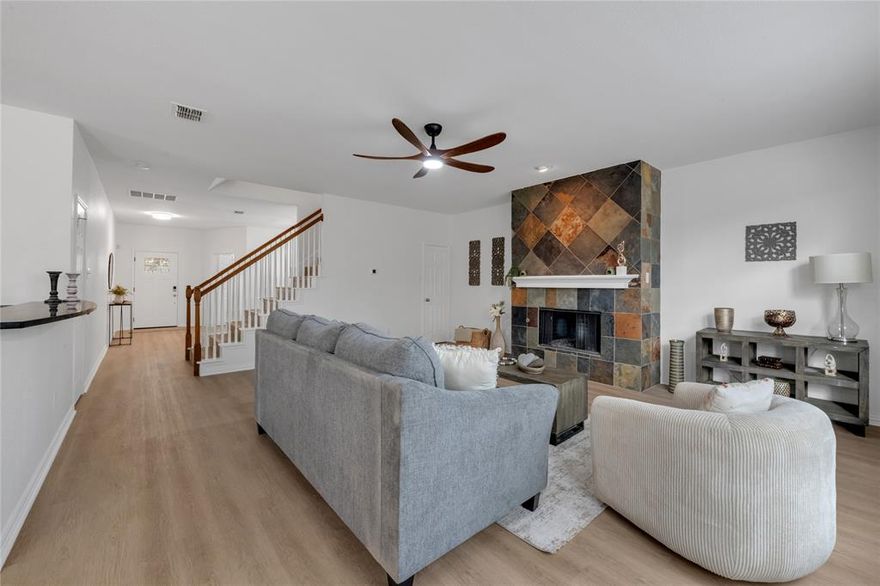 Welcome to this beautifully updated two-story home located in the highly sought-after Frisco ISD with exemplary schools. Built in 2005 and offering 3,078 sq ft, this spacious home features 5 bedrooms and 3 full bathrooms, providing a flexible layout ideal for families, guests, or multi-generational living. The main floor includes a private bedroom and a full bathroom with a walk-in shower, perfect for visitors, a home office, or extended family. Throughout the home you’ll notice numerous updates including fresh interior paint, new luxury vinyl plank (LVP) flooring on the main floor, new carpet upstairs, updated bathrooms, and modern light fixtures, giving the home a fresh, well-maintained feel. The spacious kitchen is designed for both everyday living and entertaining, featuring warm wood-finish cabinetry with abundant storage, granite countertops, stainless steel appliances, a new backsplash, and updated lighting. The kitchen island includes a built-in wine fridge, adding both convenience and style. A large pantry provides excellent additional storage. The home also offers a spacious living room with a cozy fireplace, perfect for gathering and relaxing, along with ample storage space under the stairs. An extra-large utility room provides plenty of room for laundry, organization, and additional storage. Upstairs you’ll find oversized primary suite, 3 bedrooms, two full bathrooms and a family room, offering generous space for everyone. Step outside to enjoy the large backyard with a tall privacy fence, providing a great setting for outdoor entertaining, pets, or play. Located in a welcoming neighborhood with community amenities including a pool, playground, and park, this home offers the perfect balance of space, comfort, and location. With thoughtful updates, a functional layout, and a prime McKinney location in Frisco ISD, this home is move-in ready and ready to welcome its next owners. Close to shopping, highways and restaurants. A MUST SEE!!