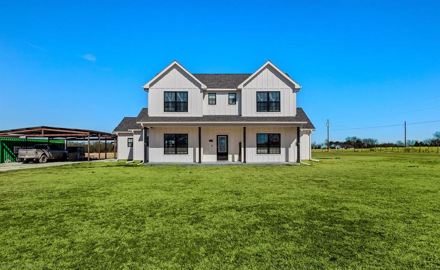 Modern Farmhouse Charm on 1.499 Acres Between Lake Fork & Lake Tawakoni in Emory, Texas.
This stunning two-story white modern farmhouse with black accents offers the perfect blend of style, space, and comfort. With 4 bedrooms—two on each floor—plus a versatile flex space, this home is designed to fit a variety of lifestyles.
An oversized carport provides ample covered parking, and both the front and back porches are fully covered, giving you the perfect spots to relax and enjoy the peaceful surroundings.
Inside, you’ll find a beautiful, spacious living room featuring a wood-burning fireplace with a stone front and hearth. The huge kitchen is a dream for entertainers and home cooks alike, offering a large island, walk-in pantry, and granite countertops throughout.
The downstairs primary suite overlooks the backyard and includes two closets, a vaulted ceiling, and a spa-like ensuite with double sinks, soaking tub, and a separate shower. Upstairs, two additional bedrooms share a convenient Jack-and-Jill bathroom.
Set on 1.499 acres in Emory, TX, this property provides the peaceful country feel you love while being ideally located between Lake Fork and Lake Tawakoni—perfect for outdoor enthusiasts.

It is the Buyer’s responsibility to verify all information provided, including all measurements provided by third-party sources and any Amendments or updates to restrictions.