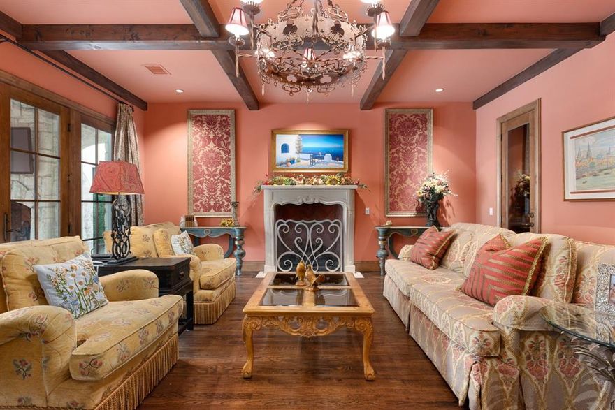 Welcome home to a beautiful French inspired custom home within half a block of Turtle Creek's parks, and convenient to Highland Park Village and Dallas Country Club. The main floor boasts a stunning entry, dining room with butler's pantry, large library with built in file drawers, living room with fireplace, wine closet, gourmet kitchen with Wolf and Sub-zero appliances and quartzite countertops. The primary bedroom suite on the first floor is complete with a dressing room and custom closet, spa-like bath, and a washer and dryer. Upstairs there are two additional primary suites with soaring ceilings, large baths, and custom closets.  An oversized craft and laundry room on the second floor can be used for special projects, and there is a media room for ultimate entertainment. There is a vast amount of storage in this home including three attic spaces, one of which is two stories. Over the two-car garage is a private guest quarters with a full bath. Turtle Creek living at its finest!