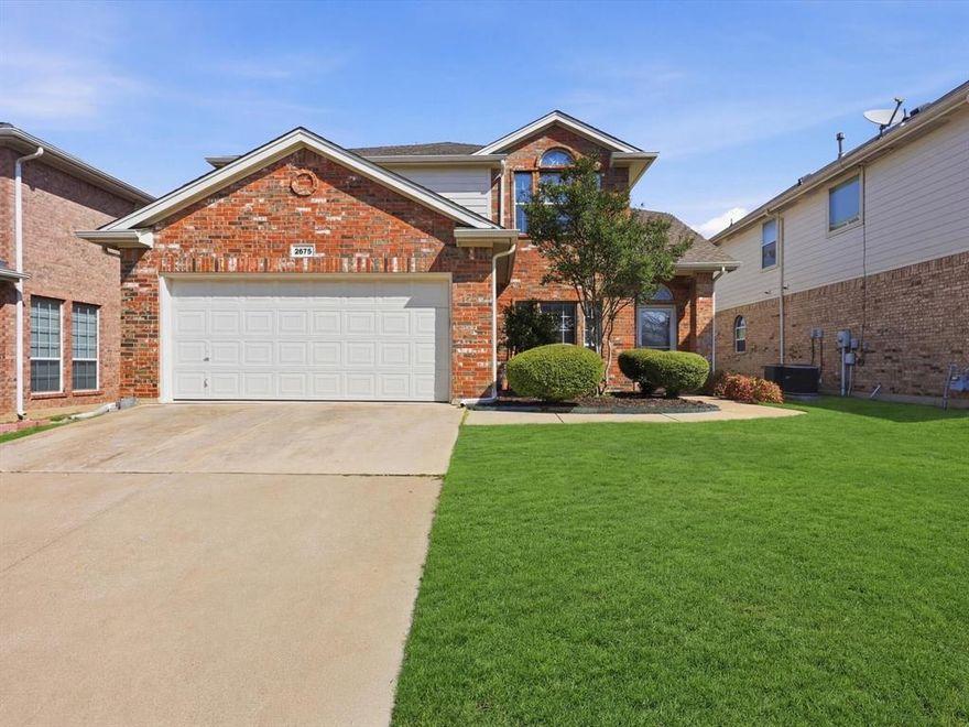 Modern Comfort Meets Unbeatable Convenience in North Fort Worth. Discover the perfect blend of contemporary style and functional design in this stunning 3-bedroom, 2.5-bathroom and bonus media-playroom! This residence is ideal for first-time buyers or those relocating to the area who desire a move-in-ready property. From the moment you arrive, you’ll appreciate the charming brick elevation, inviting curb appeal, and well-kept landscaping. Step inside to a bright and airy entry with soaring ceilings and an open, flowing layout designed for both everyday living and entertaining. The spacious living room features abundant natural light, a cozy fireplace, and seamless connection to the kitchen. The kitchen is well-appointed with granite countertops, stainless steel appliances, a center island with seating, and ample cabinetry, plus a large pantry that provides exceptional storage. A window over the sink offers a pleasant view of the backyard, bringing in natural light and making everyday tasks feel a little more enjoyable. The home offers generously sized bedrooms, including a comfortable primary suite with an en-suite bath featuring dual sinks, a soaking tub, and separate shower. A versatile upstairs living area with vaulted ceilings adds flexible space perfect for a game room, media room, or additional lounge. Step outside to enjoy a spacious backyard with plenty of room to play, entertain, or relax—this outdoor space offers endless possibilities! Significant system updates provide peace of mind, including a new upstairs AC, two new furnaces, and a new water heater—making this home not only beautiful but also move-in ready with major mechanical improvements already completed. Conveniently located near schools, H-E-B grocery, diverse dining options, local shopping centers, and access to major highways for easy commuting, this home checks all the boxes for comfort, space, and value in Fort Worth. Schedule your showing today!