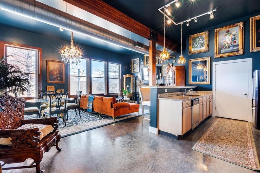 Super stylish, industrial-chic urban flat on the first floor in well known Live Oak Lofts.  Exposed ductwork, wood beams and an abundance of natural light through the wall of large, double hung, all openable windows frame breathtaking views of Deep Ellum’s eclectic streetscape. Perfectly situated right in the middle of all the best historic districts Downtown Dallas has to offer. Easy highway access, stunning treetop views, chic interior finishes, designer selected paint, hardware and lighting plus a full size laundry room and large soaking tub off the primary bed with a walk in custom closet system. You’ll find yourself immersed in a thriving artistic community, walking distance from the trendiest bars, restaurants, and venues. Large sparkling lap pool, green space, outdoor kitchen and loggia just steps from the unit. Reserved, gated parking on ground level or visitor parking along the building on Florence, access code will open main front door and up the stairs to unit 116. Full sized washer-dryer included. Inquire with agent for a furnished lease option.