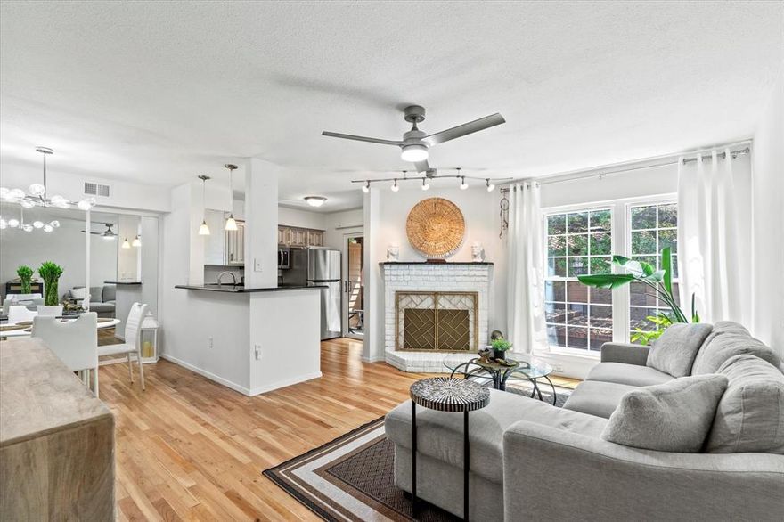 LOCATION, LOCATION, LOCATION! Welcome to this charming corner-unit condo located in the heart of North Dallas. Filled with natural light, this home offers an inviting open floor plan highlighted by a cozy wood-burning fireplace. The stylish kitchen features brand-new appliances, while the spacious loft provides flexibility as a second bedroom, office, or additional living space. Enjoy the convenience of a private garage and being just minutes from premier shopping, dining, and entertainment. A perfect blend of comfort and location awaits! ** HOA INCLUDES INTERNET, WATER, DOOR STEP TRASH AND CABLE!!**