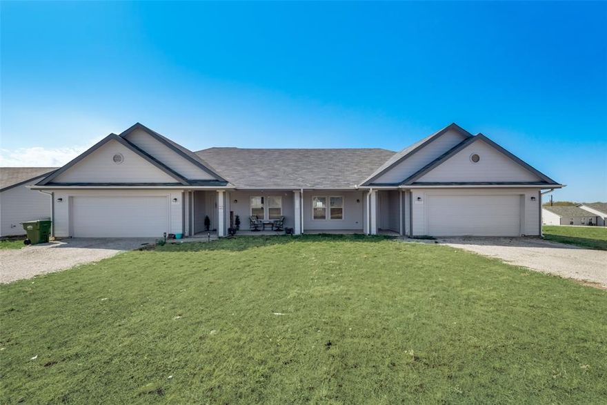 Beautiful duplex located just minutes away from downtown Decatur and close to highway 287 and 114 for easy access to Alliance Town Center, Texas Motor Speedway, etc.   This spacious floor plan duplex is in the peace and quiet of the country with the luxury of newer construction.  Plenty of open space around for walking the dog or evening sunset strolls.  The only utility bills you will have are electricity and internet!  Fenced-in backyards, driveway, wired for flat-screen tv, built in microwave, and more!  This is the only unit available with a 2 car garage.  Each unit has its own laundry room.  Security deposit starts at $1,000.